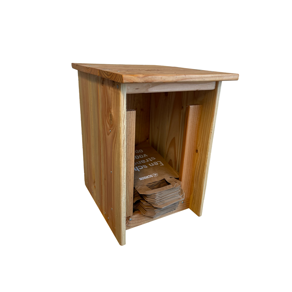Strandpaal met uitgifte box voor strandzakjes